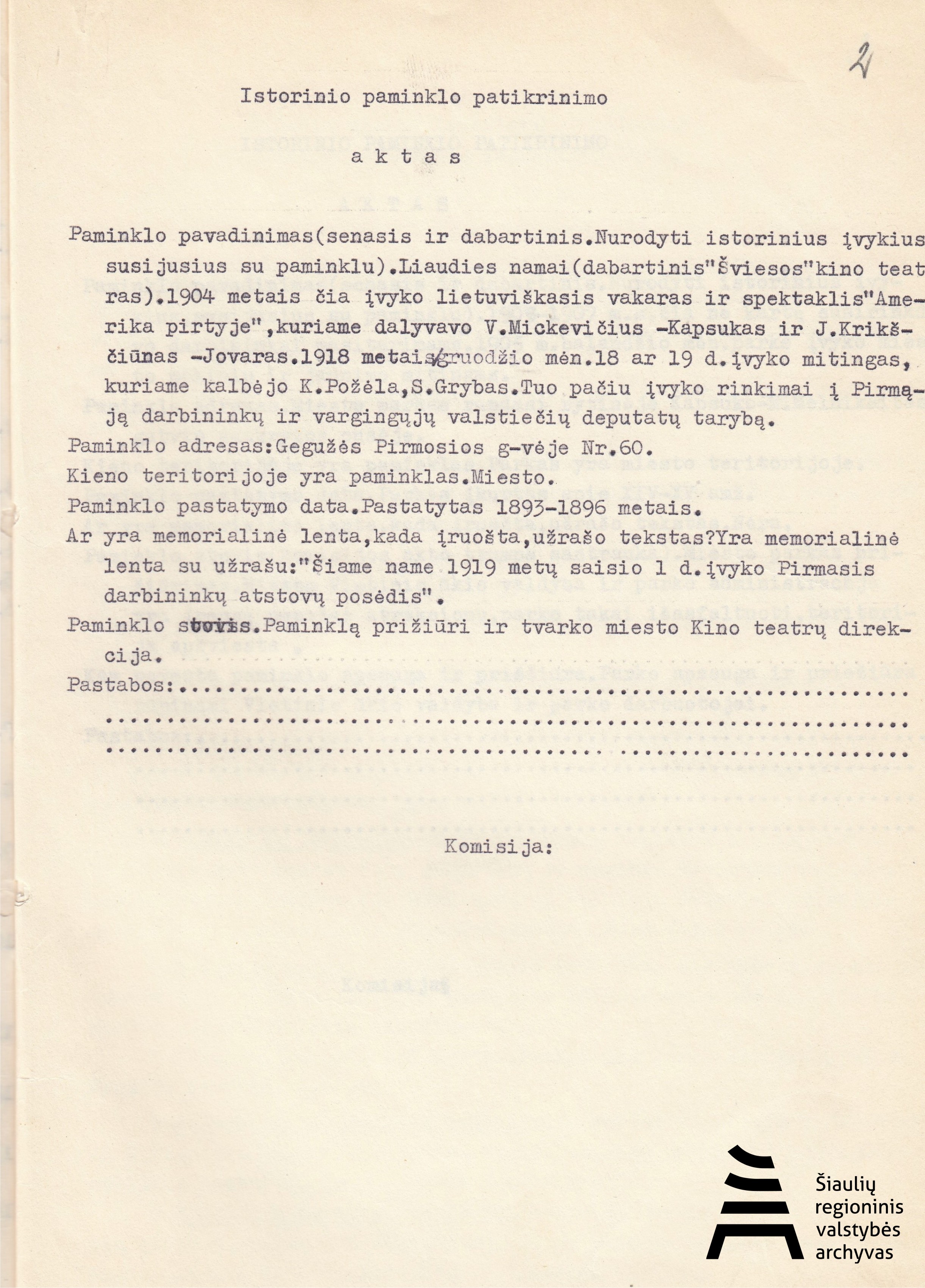 Istorinio paminklo patikrinimo aktas, ŠRVA, f. 758, ap1, b.123, l. 2.jpg