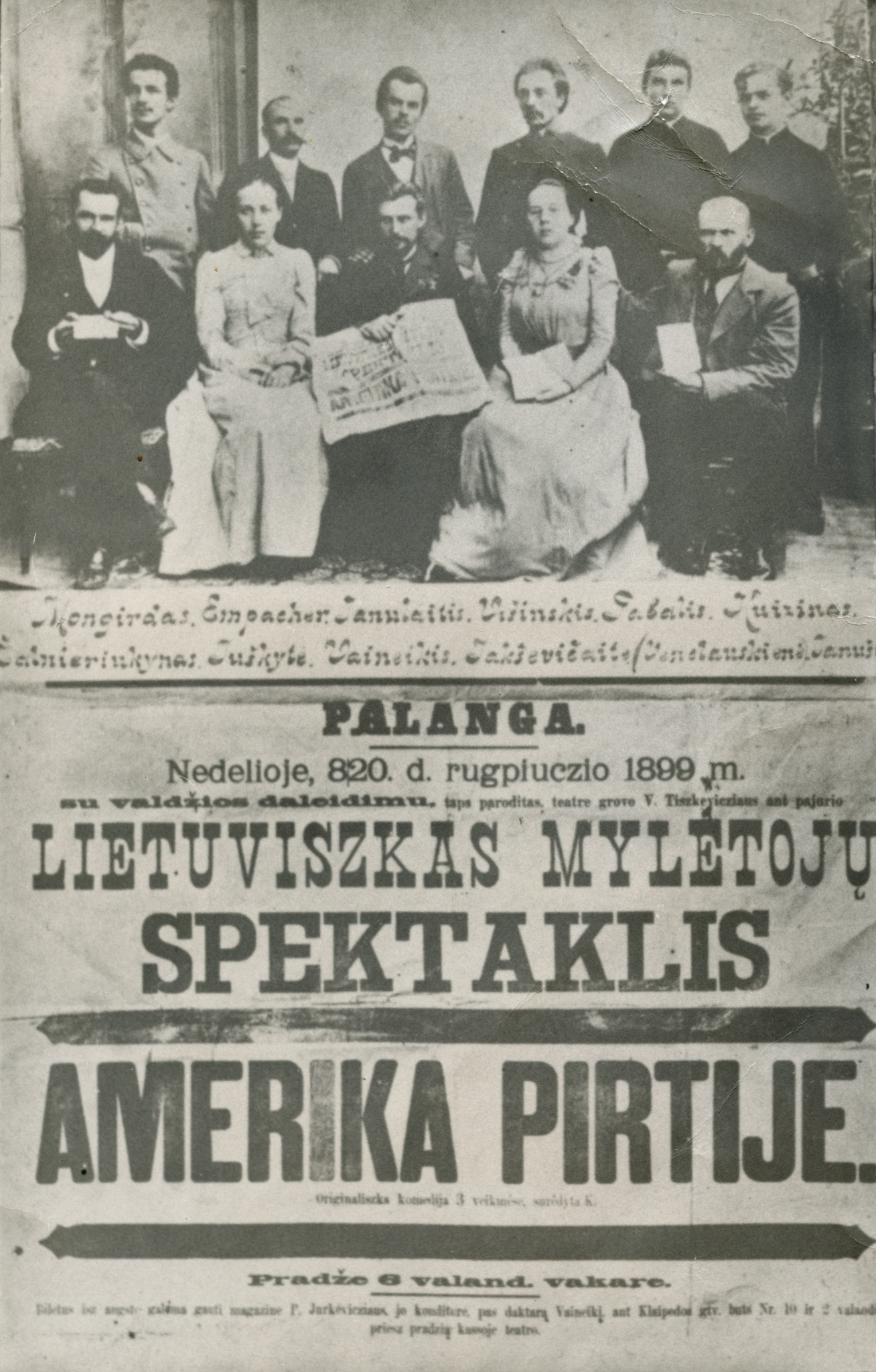 Pirmojo lietuviško spektaklio Palangoje dalyviai ir skelbimas, Kretingos muziejus, KM IF 9294, 1962 m. limis.lt.jpeg